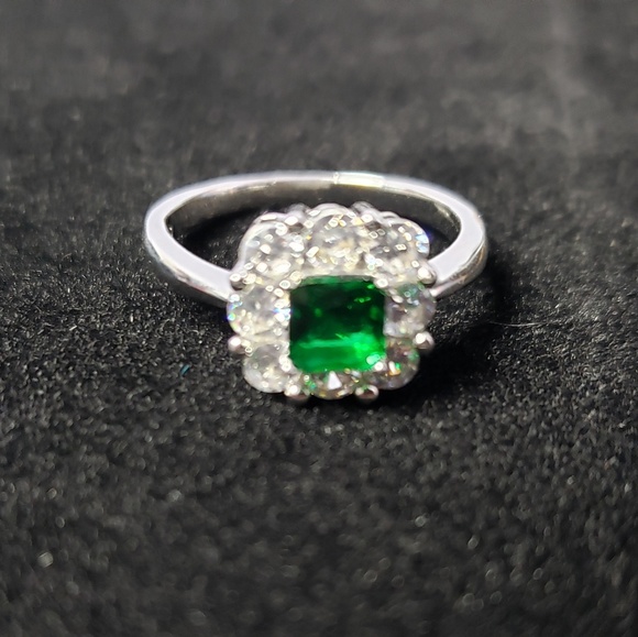 925 Silver Cushion Cut Emerald Color Retro - Picture 7 of 8